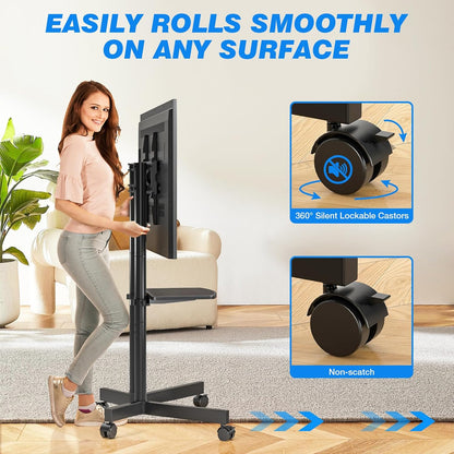 rfiver rolling tv stand with laptop shelf, mobile showing dimensions