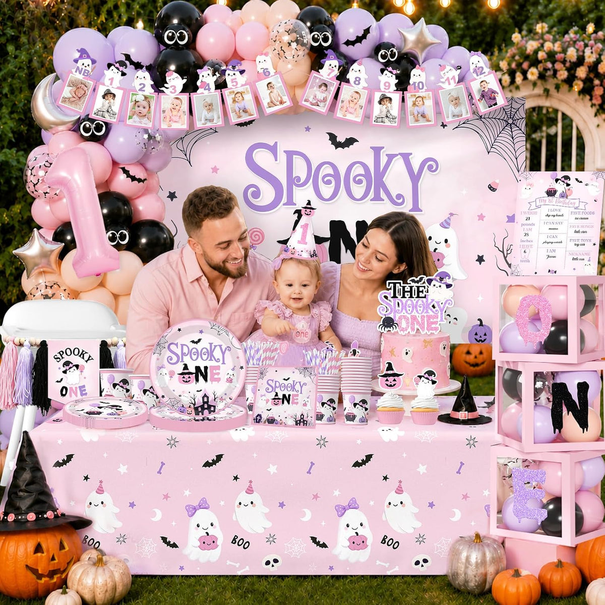 Spooky One Birthday Decorations Girl 274Pcs Pink Halloween 1st Birthday Kit