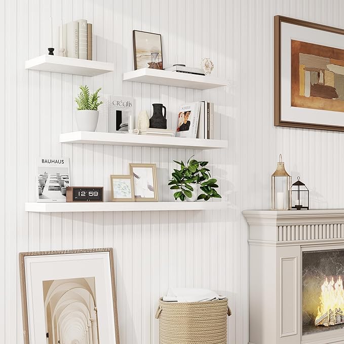 48in Floating Shelves for Wall, 2 Pack Long Wall Mounted Engineered Wood Shelves - Image 2
