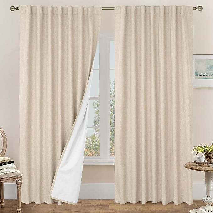 LAMIT 100% Blackout Linen Curtains, 84 Inch Linen Textured Living Room by LAMIT