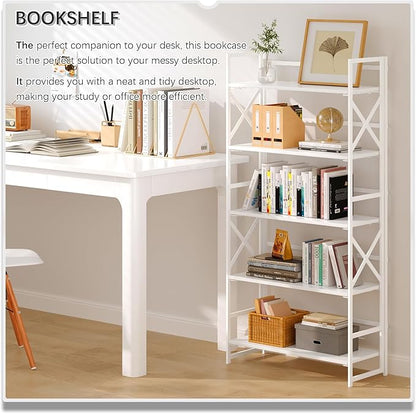 4NM 5 Tiers No Assembly Book Shelves, 51.2" H Folding Bookshelf Bookcase Open - Image 3