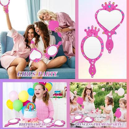 Geetery 20 Pcs Unbreakable Kids Mirror DIY Decorate Your Own Princess Mirror Mermaid Princess Foam Small Crafts for Princess Party Decorations(Pink)