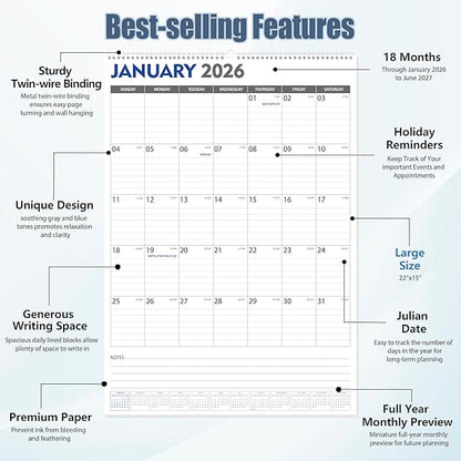 GuassLee Large Wall Calendar 2026-2027, Jan. 2026 to Jun. 2027, 18-Month Paper - Image 3