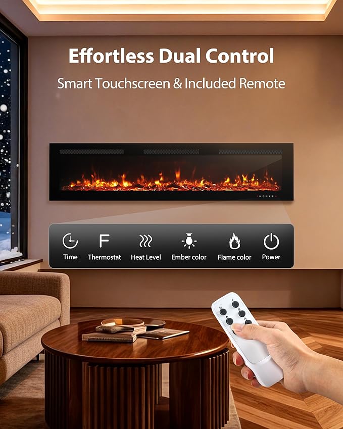 EUHOMY 72 Inch Electric Fireplace Wall Recessed and Wall Mounted - Image 3