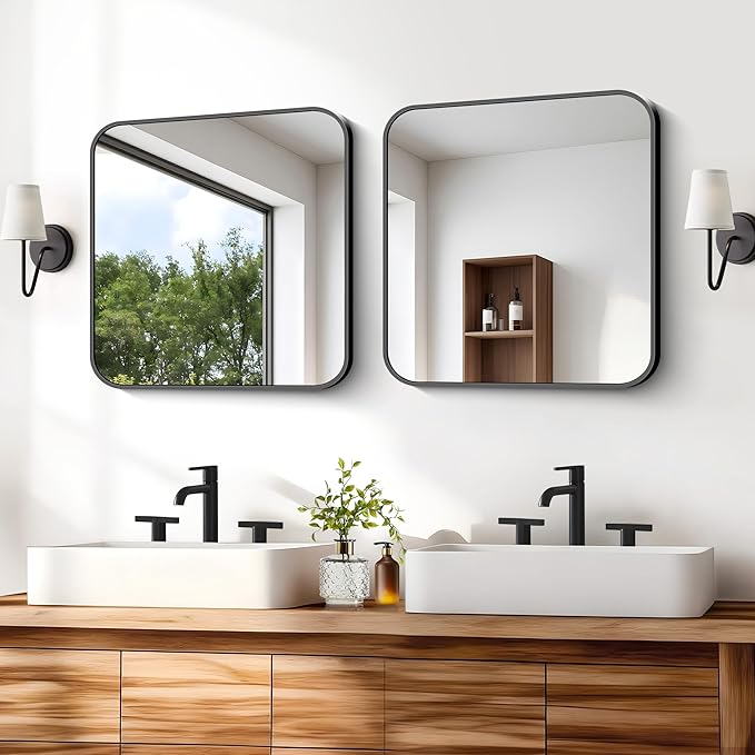 Black Bathroom Mirror, 18 x 18 inch Square Mirrors - Image 6