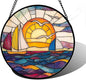 DASTOLL Stained Glass Window Hanging, Sailboat and Waves Suncatcher Diamond by DASTOLL
