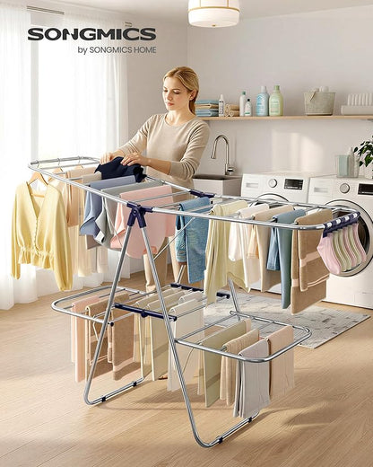 SONGMICS Clothes Drying Rack, Foldable 2-Level Laundry Drying Rack, - Image 2