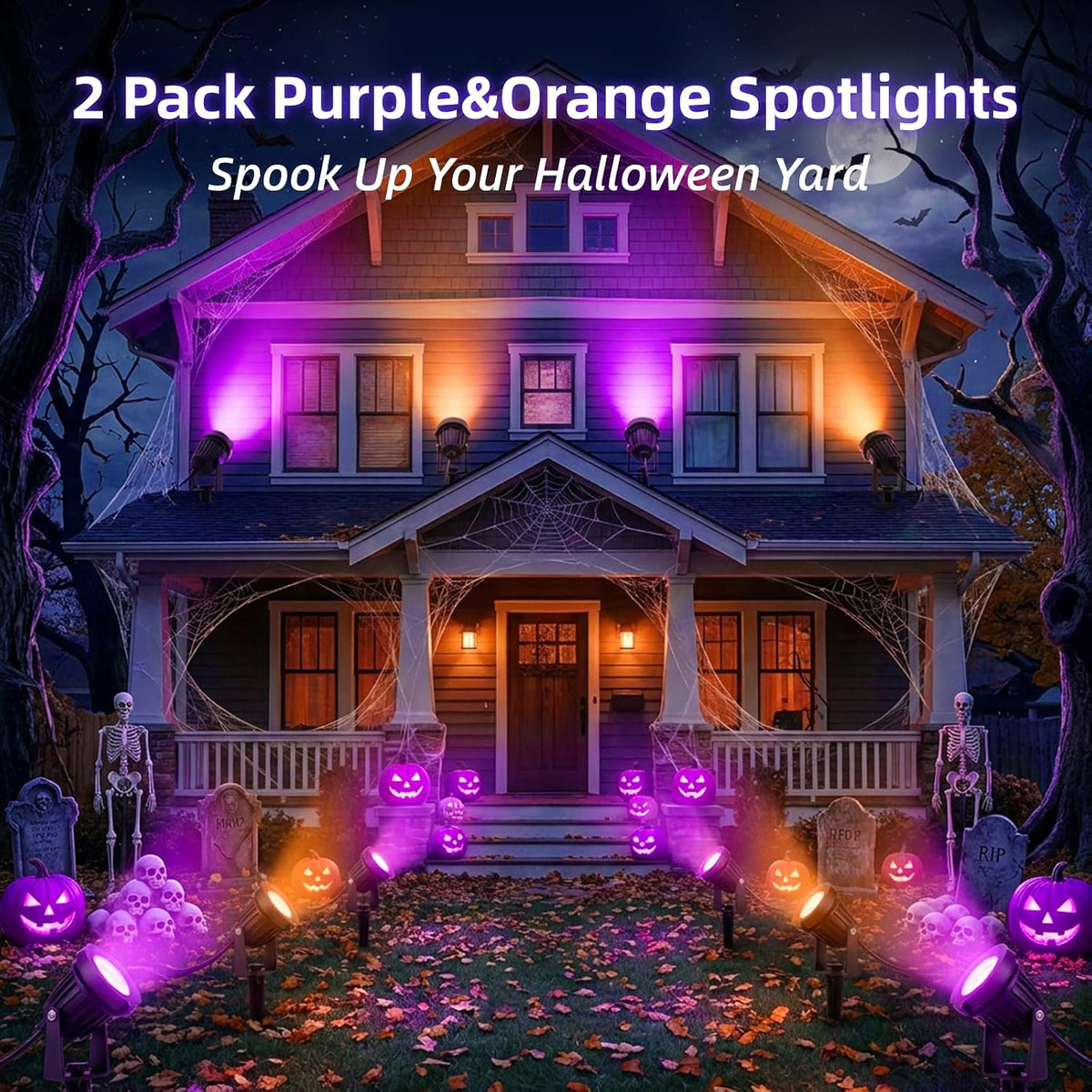 Halloween Orange Purple Spotlights Outdoor Landscape Lighting for Yard