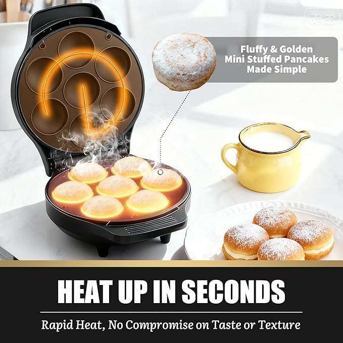 Mini Stuffed Pancakes Maker, Electric Ebleskiver Poffertjes Maker Pan, Danish - Image 3