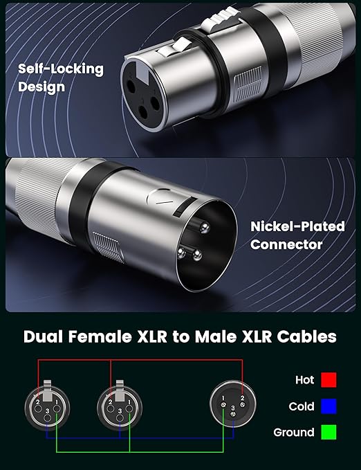 MOSWAG XLR Splitrer 1 Male to 2 Female, 3 Pins Dual XLR Female to Male Y - Image 6