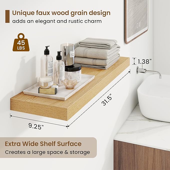 32in Floating Shelves for Wall, 2 Pack Long Wall Mounted Engineered Wood Shelves - Image 3
