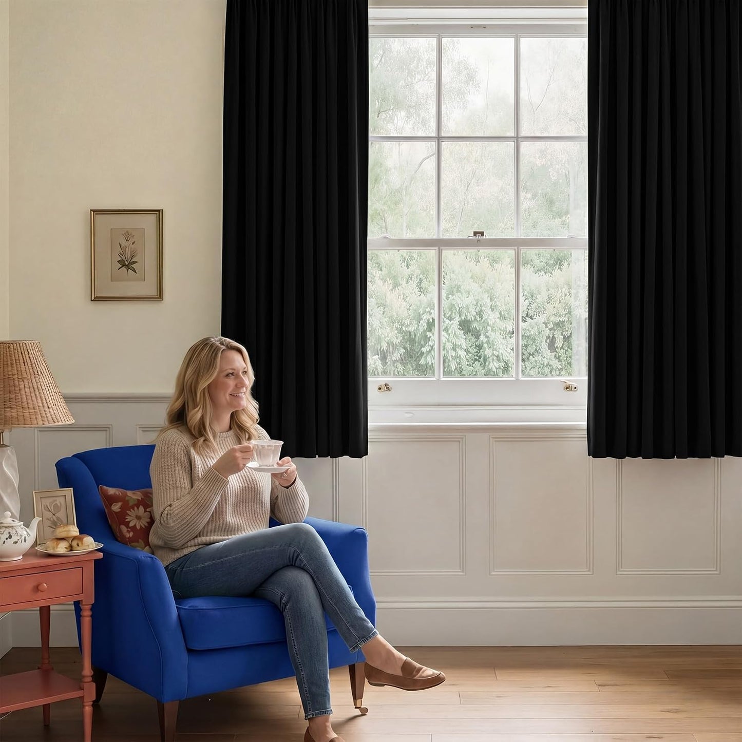 NICETOWN Black Short Velvet Curtains Panels 63" Long - Vintage Blackout Drapes for Classroom and Nursery Thermal Insulated, W42 x L63, 2 Panels