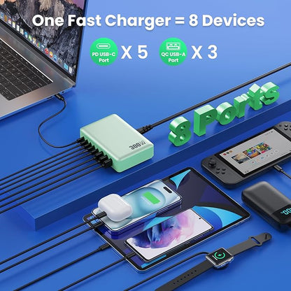 USB C Charger 300W USB C Charger Block, 8-Ports GaN IV Fast Charging Station Hub - Image 3