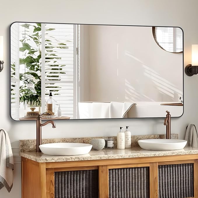 36" x 48"Bathroom Mirror, Matte Black Wall Mirror by DESBING