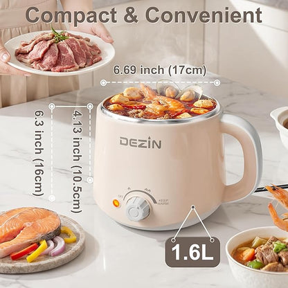 Dezin Electric Pot, 1.6L Ramen Cooker, Hot Pot Electric Stainless Steel - Image 3