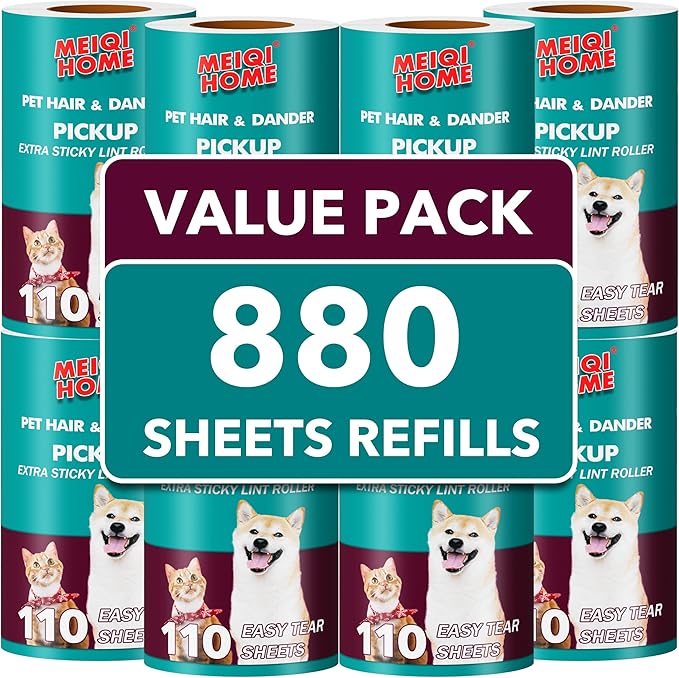 MEIQIHOME Extra Sticky Lint Roller Refills Only, 880 Easy-Tear Sheets by MEIQIHOME