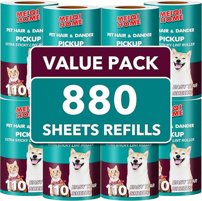 MEIQIHOME Extra Sticky Lint Roller Refills Only, 880 Easy-Tear Sheets by MEIQIHOME