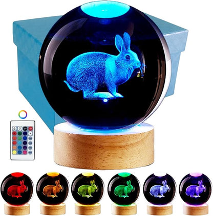 3D Crystal Ball Lamp with Lifelike LED Rabbit, 16 Color Changing Light by Conalisk