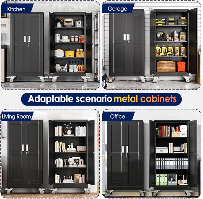 61" H Metal Garage Storage Cabinet, Rolling Tool Cabinet - Image 6