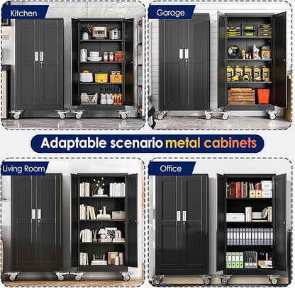 61" H Metal Garage Storage Cabinet, Rolling Tool Cabinet - Image 6