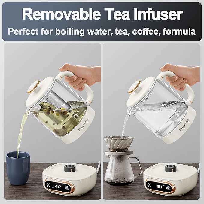 Topwit Electric Tea Kettle, 11 Temperature Control & 4 Presets Glass Kettle - Image 6
