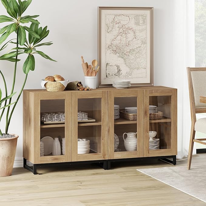 WAMPAT Modern TV Stand with Glass Doors - Image 8