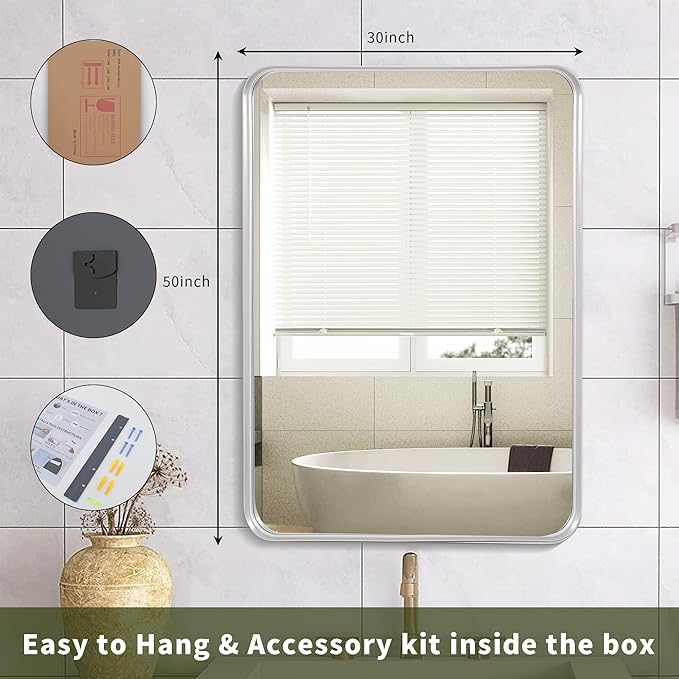 Siver Mirror for Bathroom Framed, Wall-Mounted Mirrors, Bathroom Mirrors Pair - Image 4