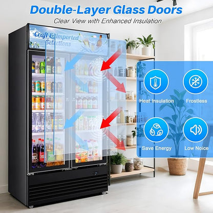 Commercial Display Beverage Fridge, 40″ Double Glass Door Refrigerator - Image 4