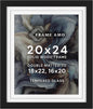 Frame Amo 20x24 Black Poster Frame, 18x22 and 16x20 Mats, High End | Tempered Glass, Solid Wood, 1.5 inch Wide, 1 inch Thick, 2 Thick 4-Ply White Mats, Heavy Duty, Acid Free, Hanging Hardware