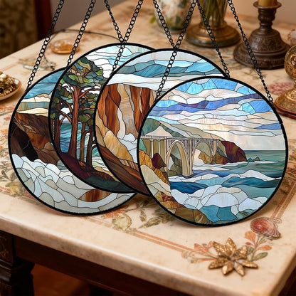 DASTOLL Stained Glass Window Hanging 4 Pcs Set Ocean Waves Large 15" - Image 2