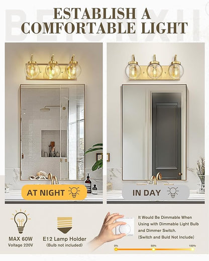 Beionxii Bathroom Vanity Light, 3-Light Brushed Gold Bathroom Light Fixtures - Image 3