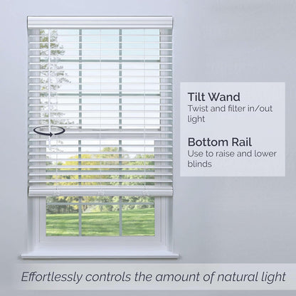 Cordless 2" Faux Wood Blind White 60 W x 72 H, Partial Inside Mount (Arrives ½ Inch Narrower)