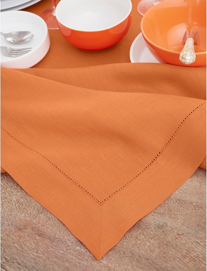 Solino Home Linen Tablecloth 60 x 156 Inch - Classic Hemstitch 100% Pure Line...