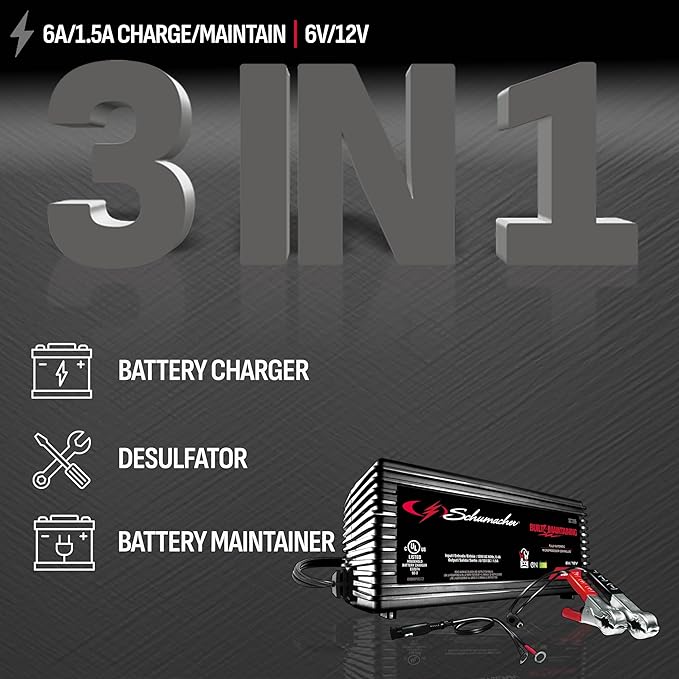 Schumacher Electric 1.5A Car Battery Charger and Maintainer, 3-in-1 Solution - Image 2