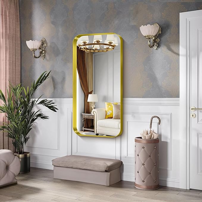 CIRCUMI Gold Bathroom Mirror, Rounded Corner, Tempered Glass, Large Mirror - Image 5