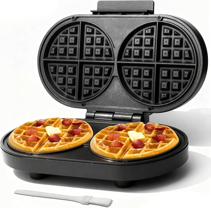 Baker’s Friend Double Belgian Waffle Maker Thick, 2 X 6” Round Waffle Maker by Baker%27s+Friend