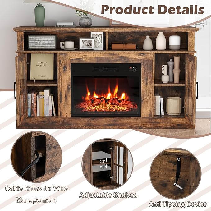 SIMOE Fireplace TV Stand with 23 Inch Fireplace, Electric TV Console - Image 4