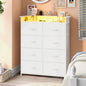 White Dresser for Bedroom with Power Outlets and LED Lights Narrow 8 Fabric by EXOTICA