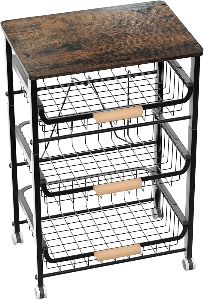 4-Layer Fruit Basket Kitchen Food Organizer and Rack, Stackable Storage Cart by NiuYichee