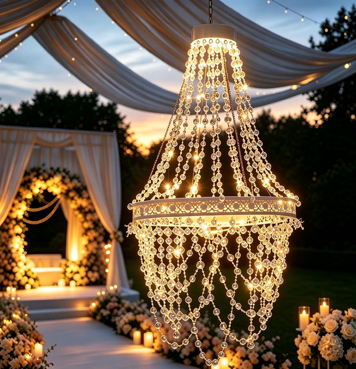 Solar Hanging Crystal Chandelier Outdoor Decorative Garden Light