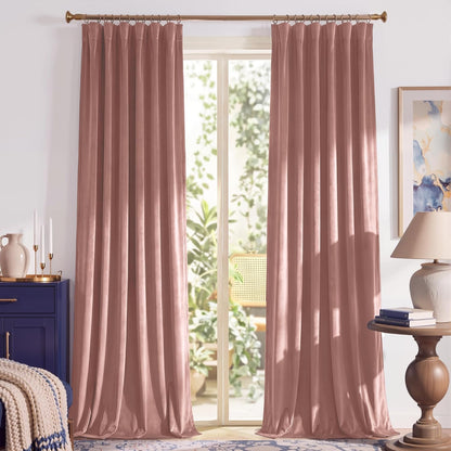 RYB HOME Velvet Curtains 102 inches Long, Extra Long High Ceiling Curtains | Thermal Insulated,Luxurious Home Decor,OEKO-TEX Certified,Apartment Loft Large Windows,W52 x L102,Baby Pink,2 Panels Set