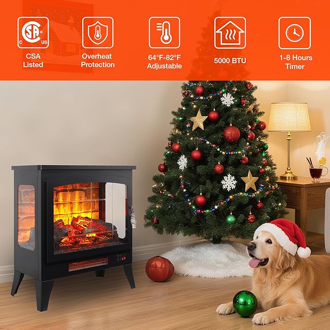 21" Electric Fireplace Stove Heater, Freestanding Electric Fireplace - Image 4