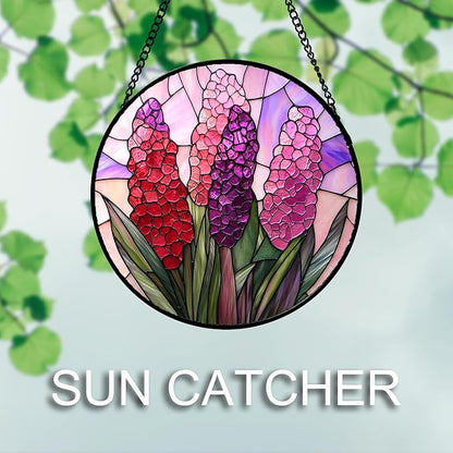 DASTOLL Stained Glass Window Hanging 4 Pcs Set Purple Flower Theme Large 15" - Image 5
