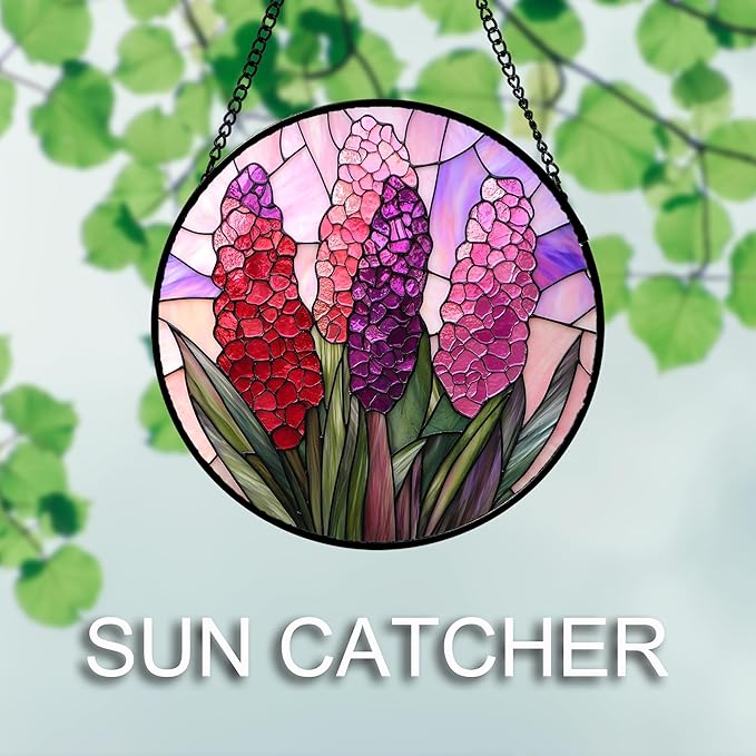 DASTOLL Stained Glass Window Hanging 4 Pcs Set Purple Flower Theme 6.3" - Image 5