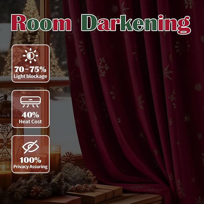 FMFUNCTEX Red Christmas Velvet Blackout Curtains - Image 3