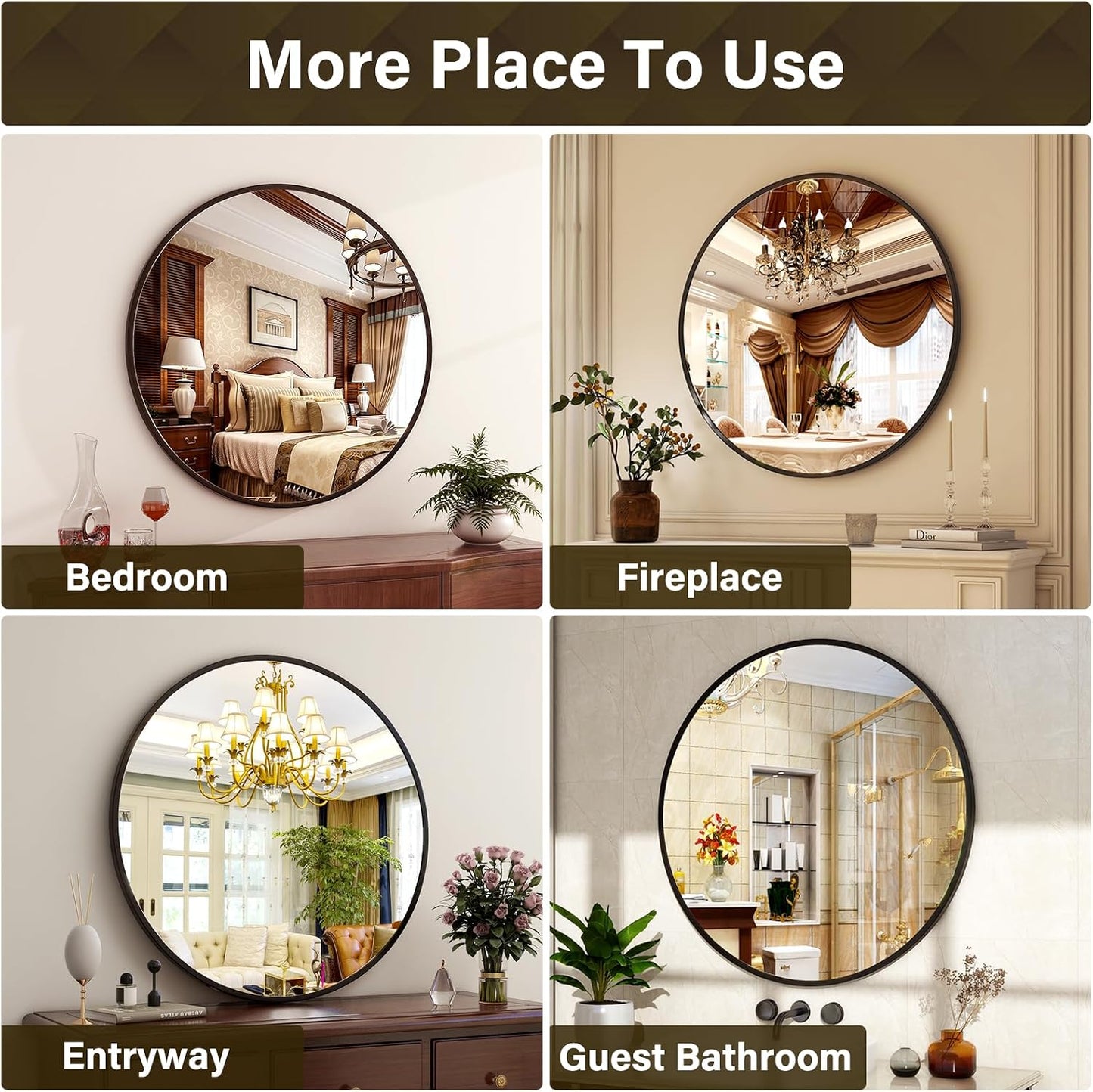 XRAMFY 30 Inch Round Mirror-Black Circle Mirrors for Bathroom, Entryway | Modern Hanging Vanity Mirror for Livingroom, Wall Decor, Bedroom, Matte Black Circle Decorative Wall Mirror