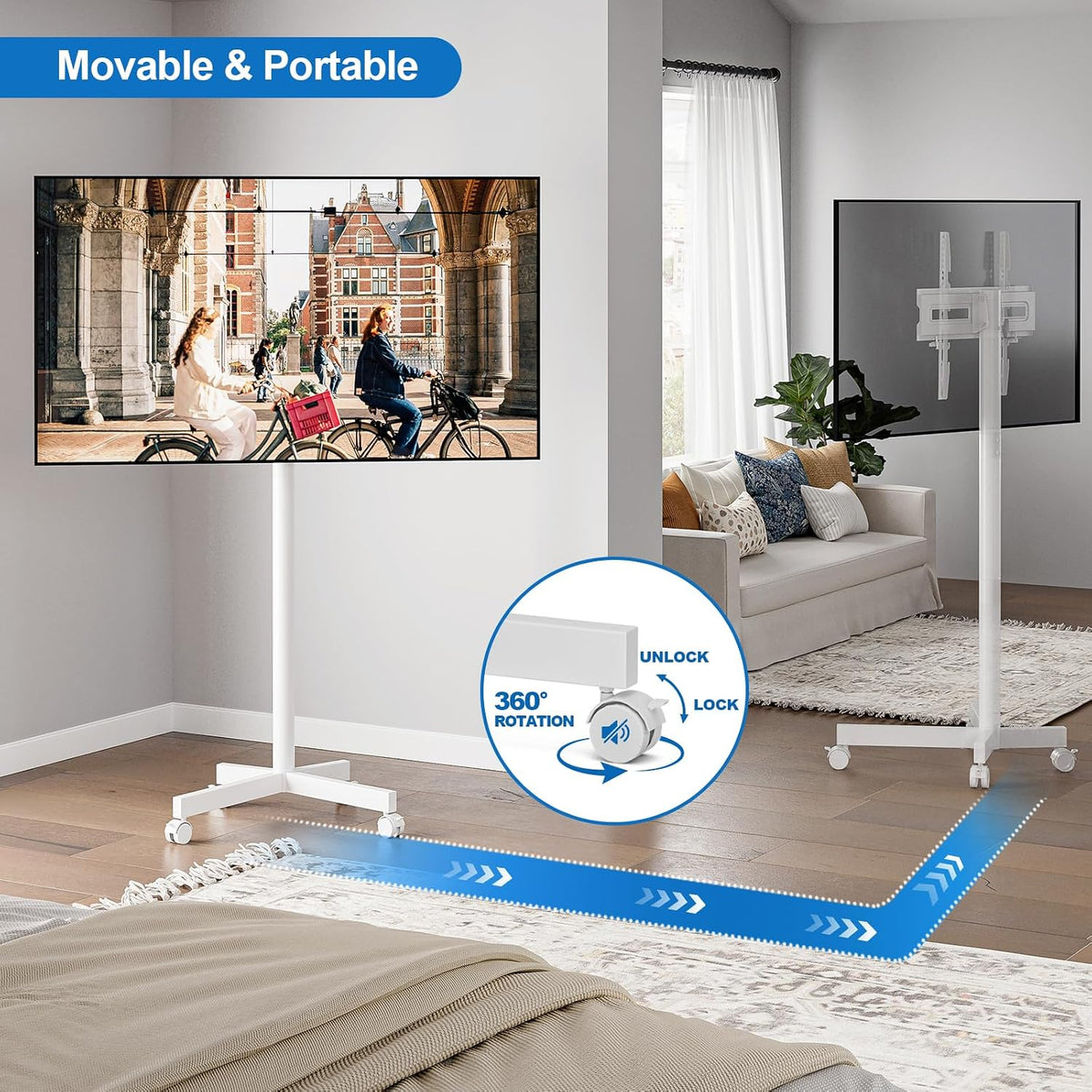 Mobile TV Cart Rolling TV Stand for 23-65 Inch TVs up to 110lbs