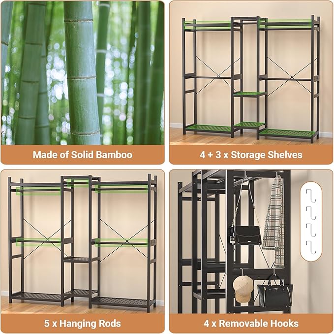 Homykic Bamboo Closet System Clothes Rack, Large Freestanding Garment Rack - Image 6
