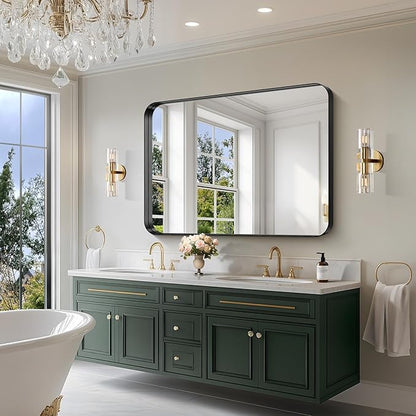 CIRCUMI Black Bathroom Mirror, Rounded Corner, Tempered Glass, Large Mirror - Image 6