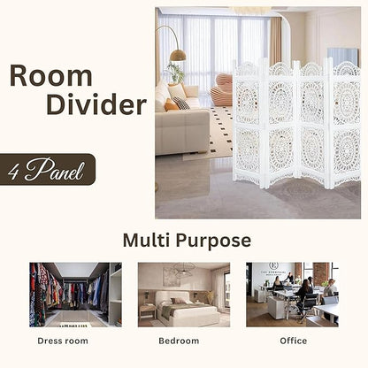 Lightnpro 4-Panel Wooden Room Divider 48 × 64 Inch Antique White Finish - Image 5